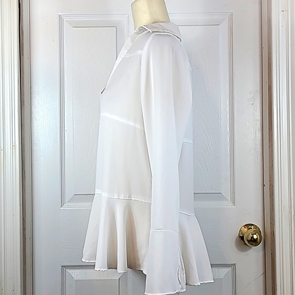 Soft Surroundings Cream Peplum V-Neck Blouse - Picture 7 of 13